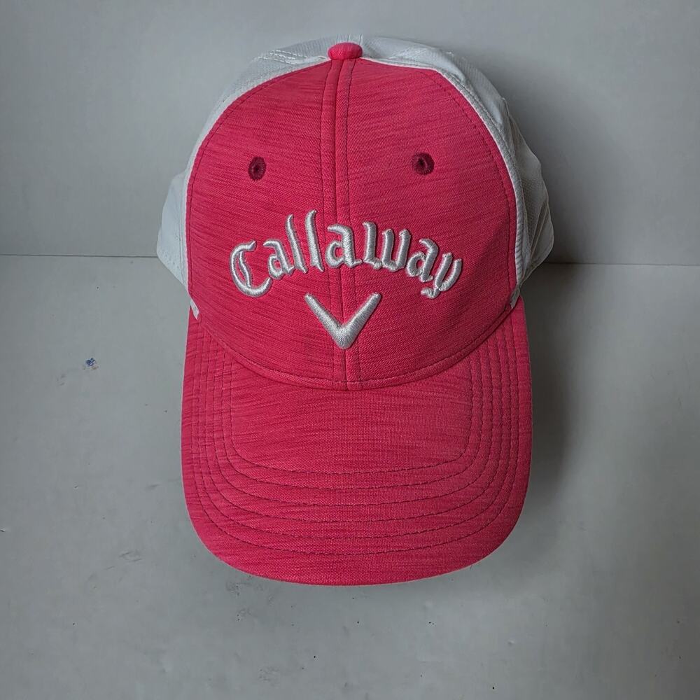 Callaway Womens Hat Adjustable Pink White Embroidered Golf Cap Hook Loop